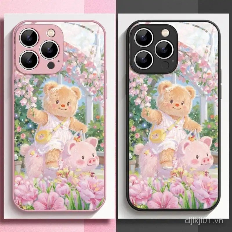 IPhone 17 16 15 14 13 12 11 Pro Max Plus Pro Air Metal Paint Glass Case Butter Bear Design 2026 Phụ 