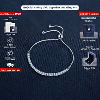 Lắc chân bạc rút chuỗi đá trơn Zircon Asimi, lắc chân bạc Ý 925 xi bạch kim Gem Rope LC03