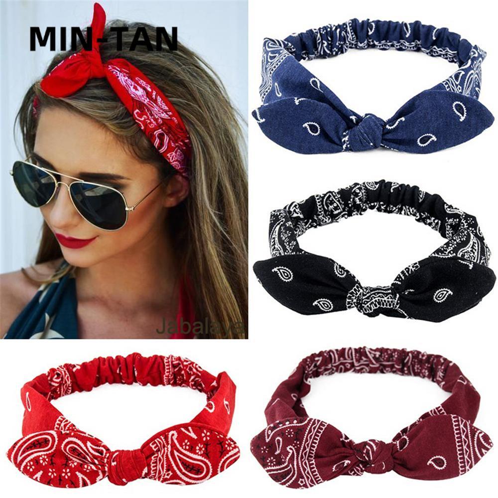MIN-TAN Girls Hair Bands Vintage Cross Knot Elastic Bandanas
