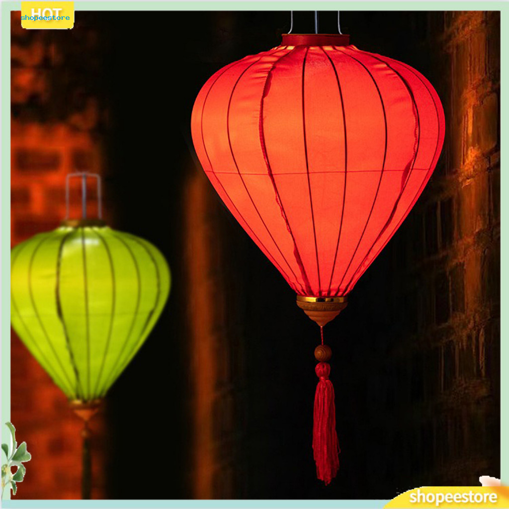 Shopeestore| Đèn truyền thống Trung Quốc Đèn lồng giả lụa hình bầu dục Đèn lồng lụa giả có tua rua –