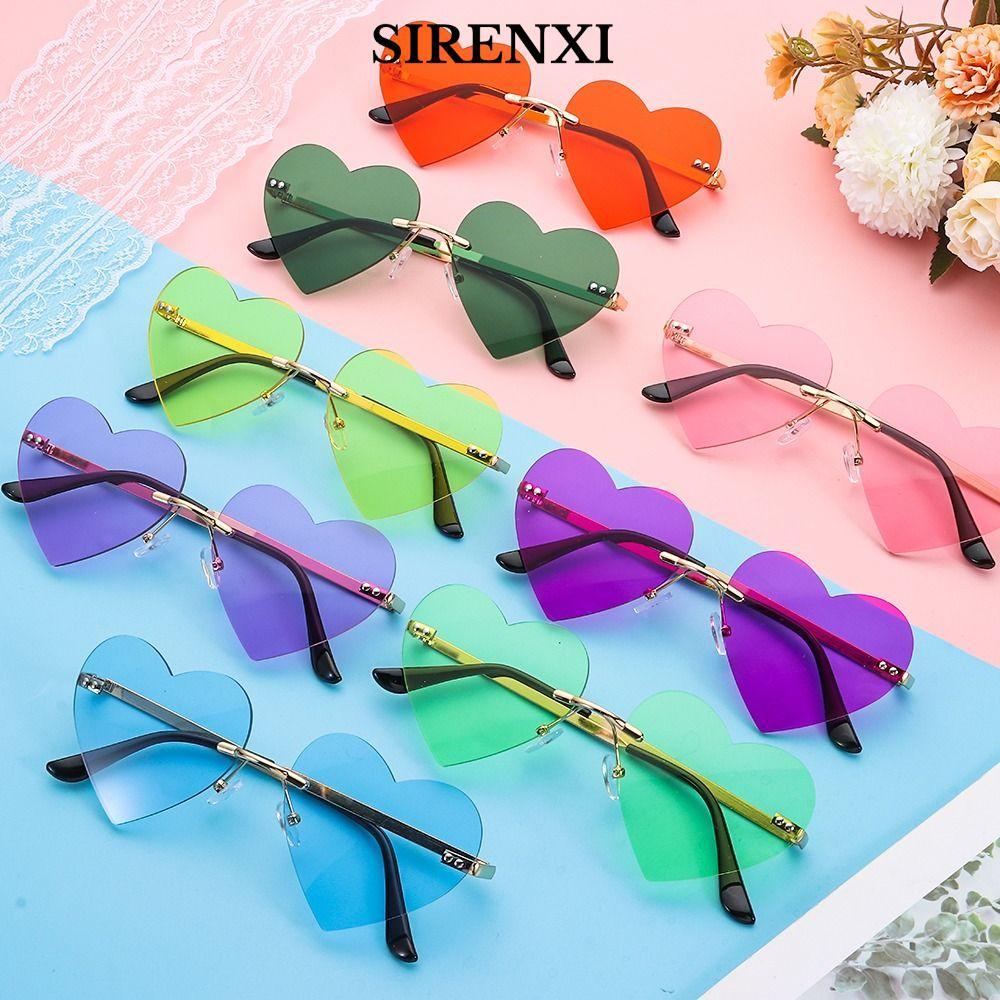SIRENXI Kính Mát Style Hippie Màu Hồng, Chiếc Khắc Trái Tim