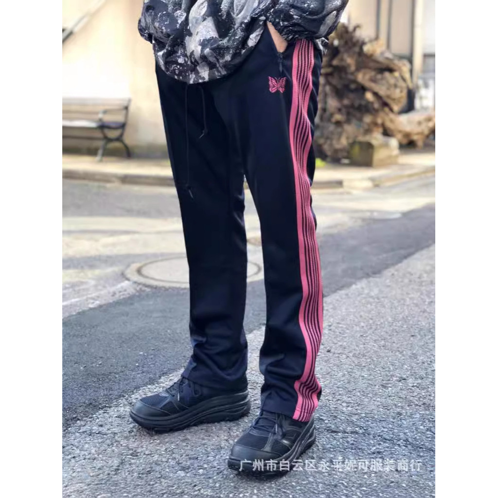 WMOM Needles track pants Pink striped webbing embroidered Japanese-style summer sports casual pants