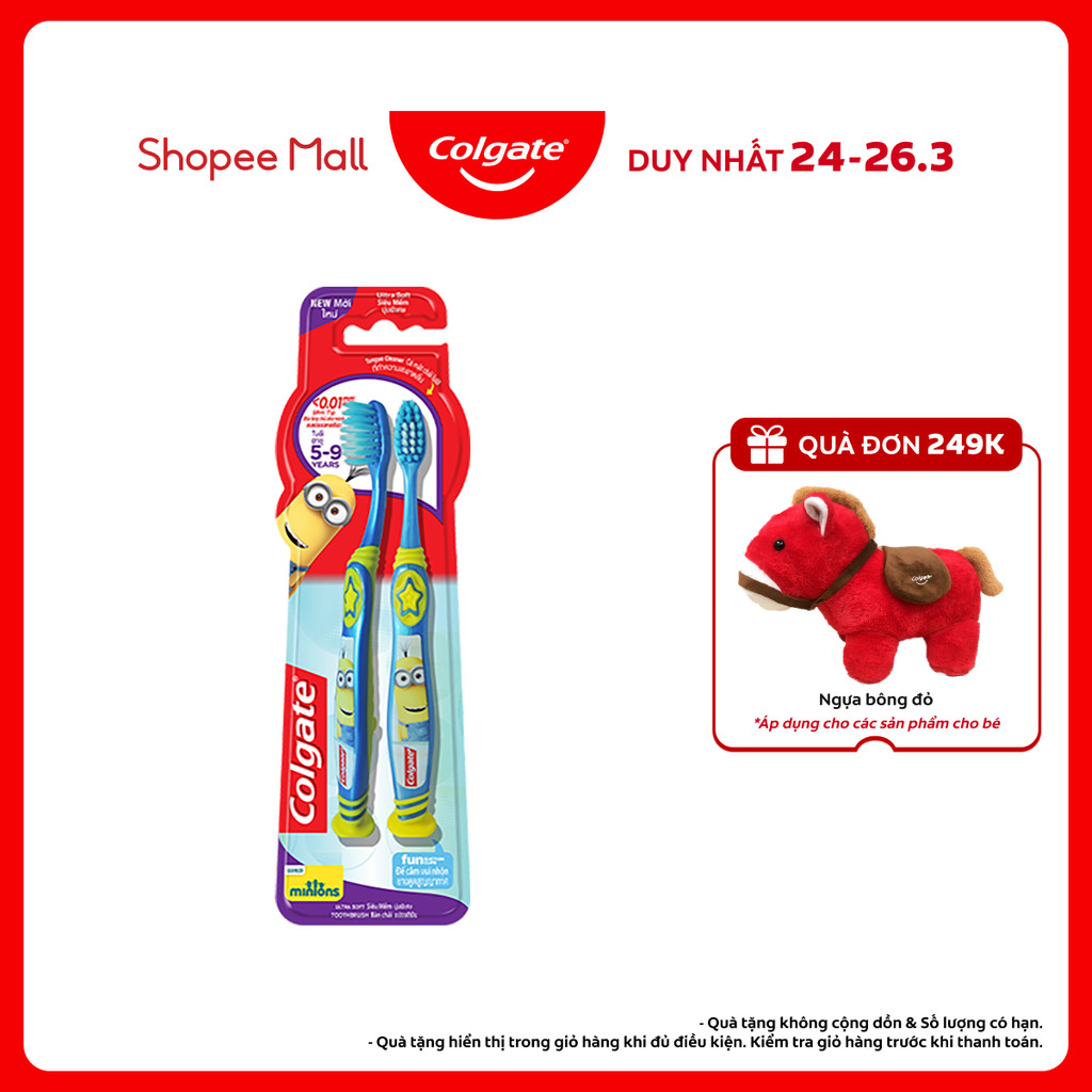Bộ 2 bàn chải Colgate Minion Twin cho bé từ 5-9 tuổi