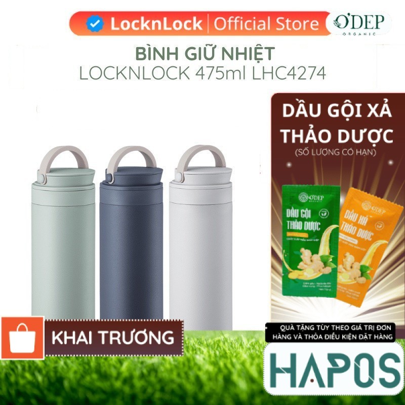 Bình giữ nhiệt LocknLock 475ml Metro Two Way LHC4274 - Hàng chính hãng, có quai xách, chống trượt  -