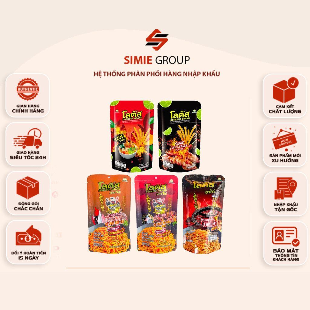 [GỚI LỚN 62gr][2 GÓI] Snack Bim Bim Que Thái Lan Dorkbua 62g – Bánh Tăm Giòn Tan, Nhiều Vị Hấp Dẫn