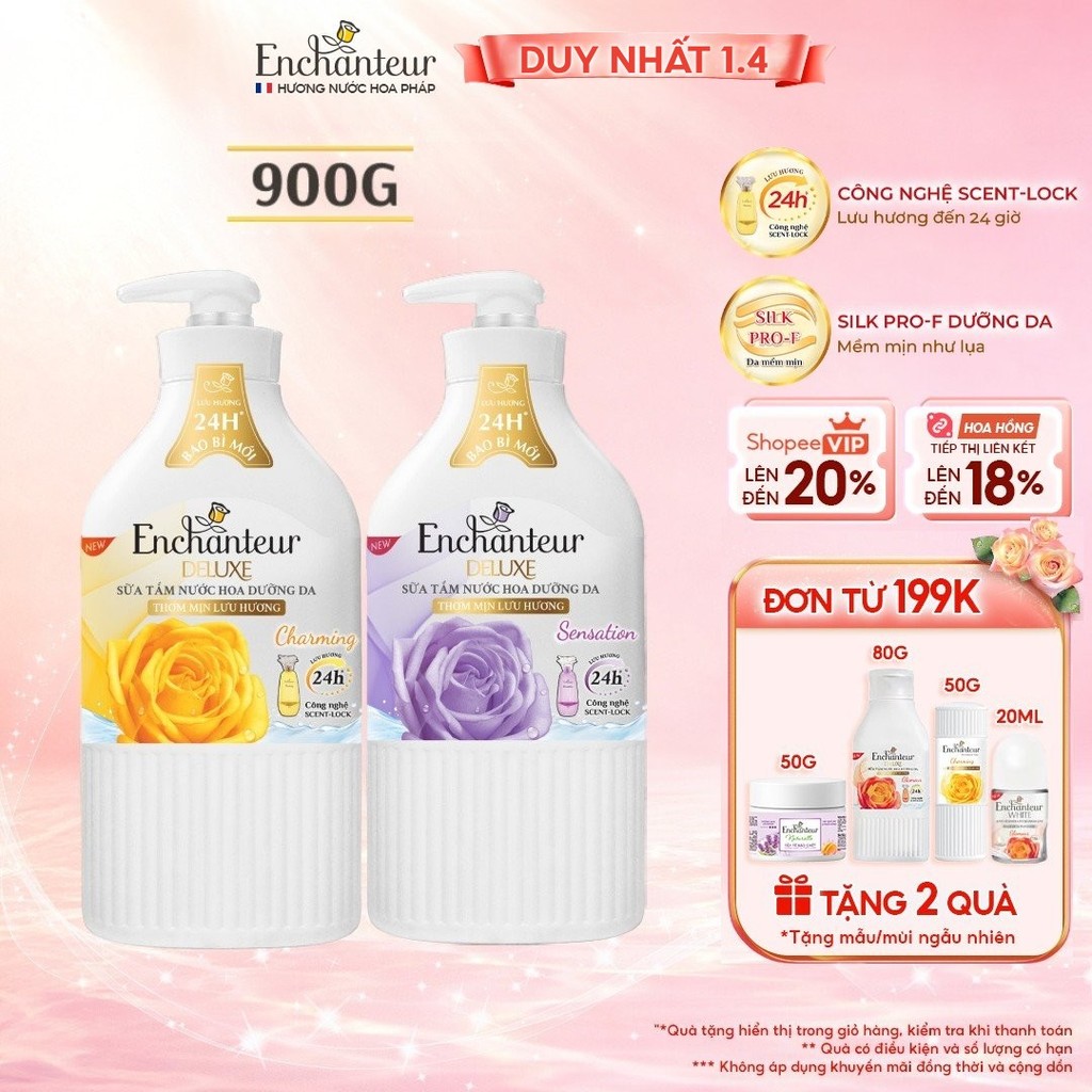 [CẢI TIẾN MỚI] Sữa tắm hương nước hoa Pháp Enchanteur Deluxe 900g - Mềm mịn như lụa Lưu hương 24H