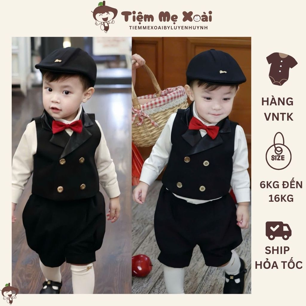 Set đen công tử 4 nút cover ettoi quần ngố cực đẹp cho bé trai