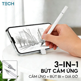 Bút Cảm Ứng Đa Năng 3 Trong 1 Stylus Hai Đầu Giá Đỡ Điện Thoại Viết Vẽ Mượt Cho Phone Tablet