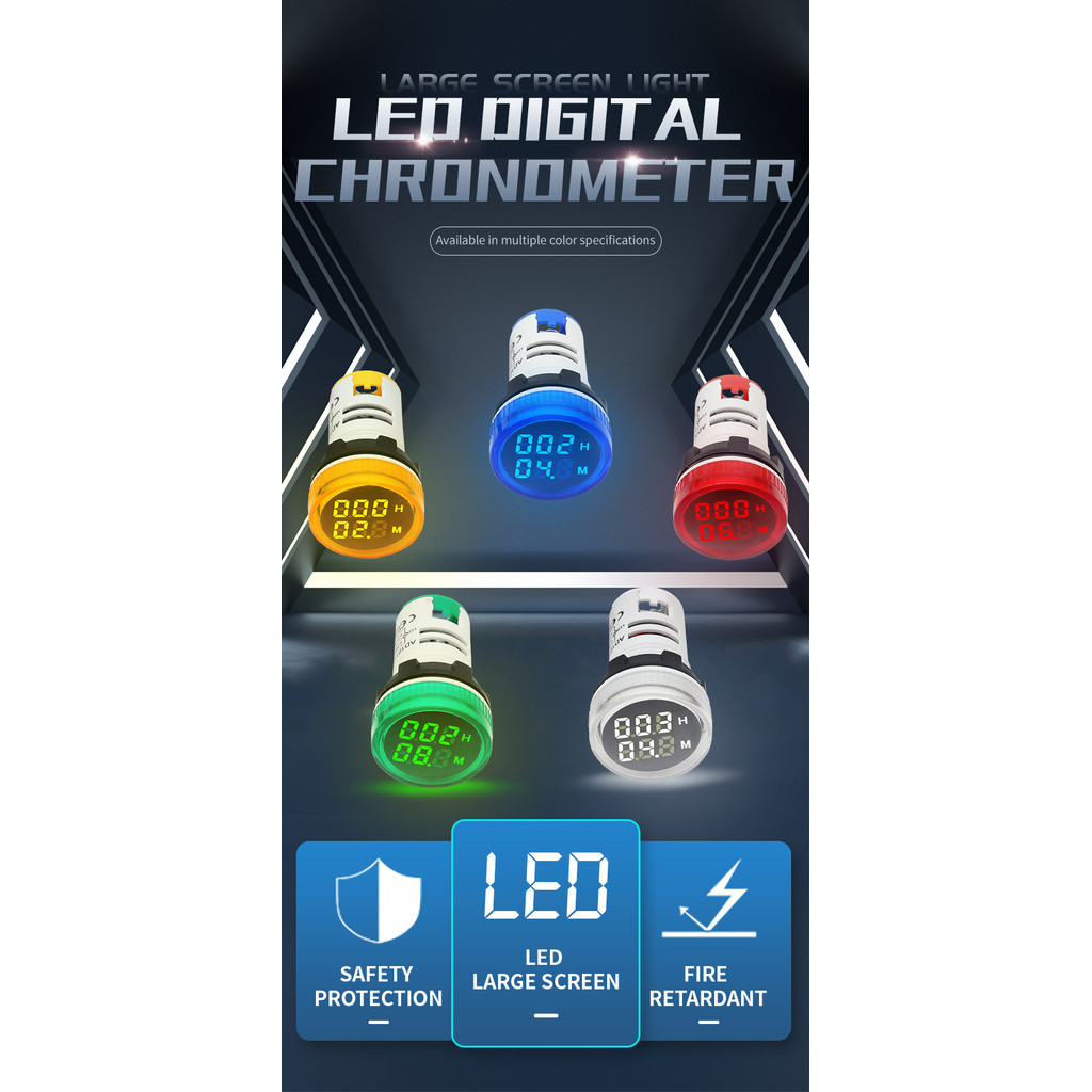 Đồng hồ hẹn giờ kỹ thuật số tròn LED 22mm 0-60 phút / 0-999 giờ AC 220V-380V Đồng hồ hẹn giờ bảng ch