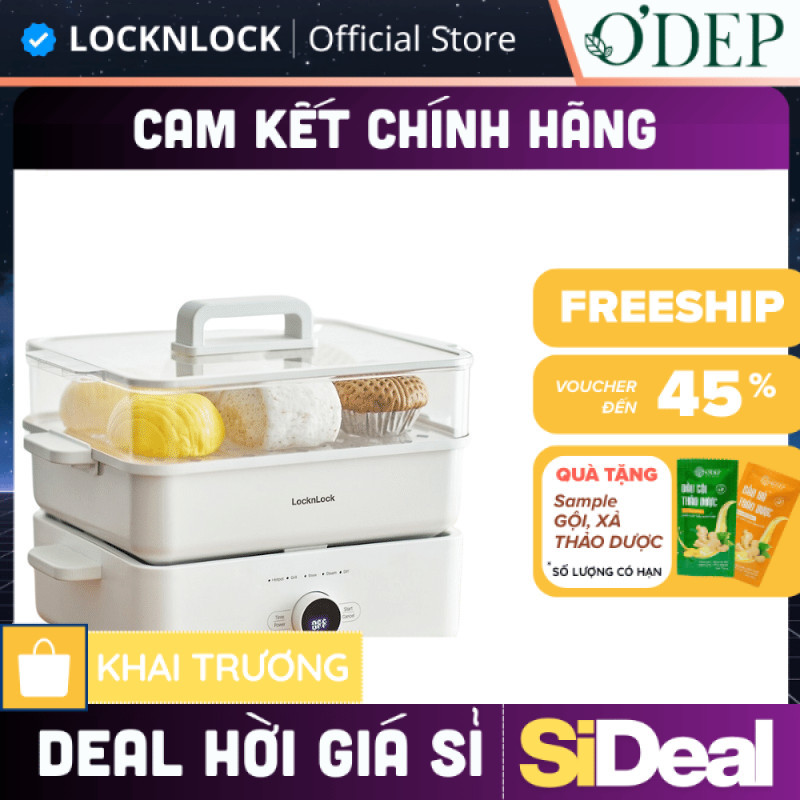 Nồi lẩu đa năng 4.5L Bianco phủ sứ LocknLock, Hàng chính hãng, chống dính, tay cầm cách nhiệt EJP154