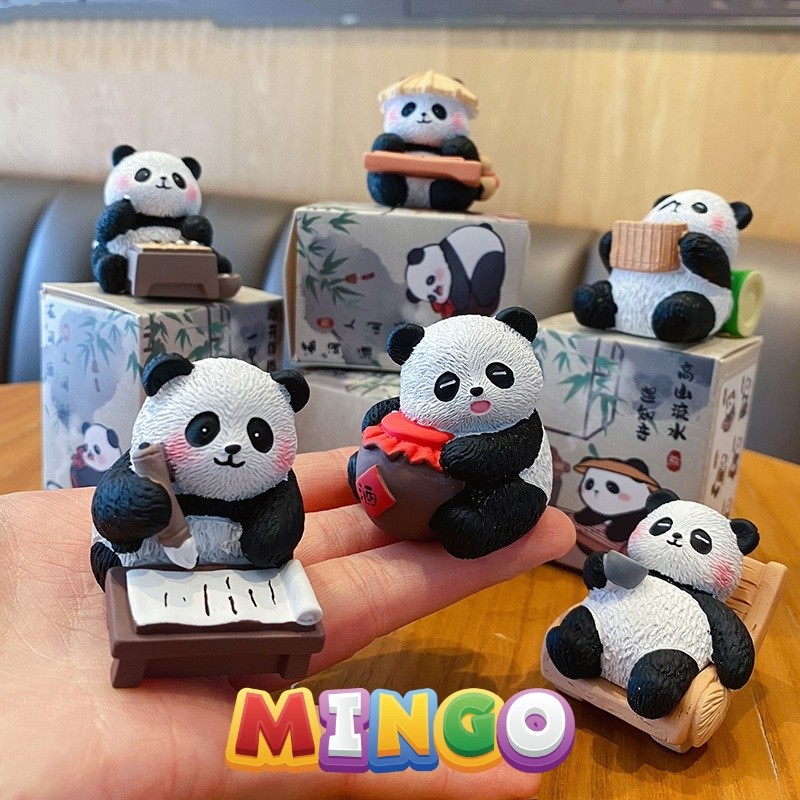 Bộ mô hình gấu trúc cute trang trí bàn làm việc để xe oto, đồ chơi vô tri để bàn dễ thương  -Mingo S