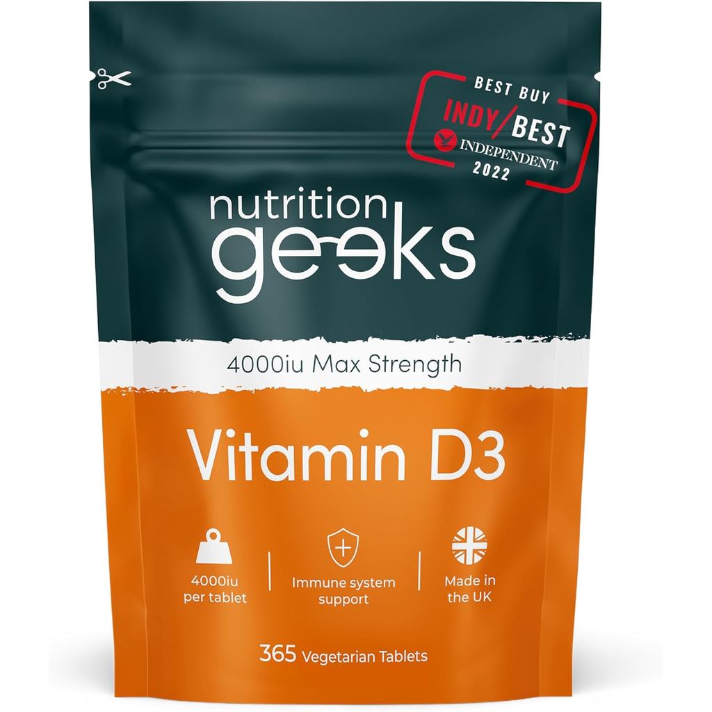Nutrition Geeks, Vitamin D 4000 iu - Lớp 1 năm, 365 Viên Easy-Swallow Chay D3 iu, plet Độ bền cao VI