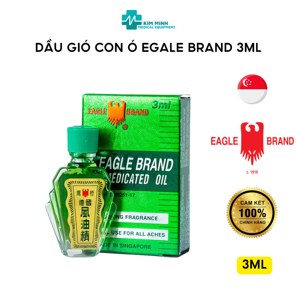 (Nhập khẩu Chính hãng) Dầu gió xanh con ó 3ml - Eagle Brand Medicated Oil, dầu gió singapore