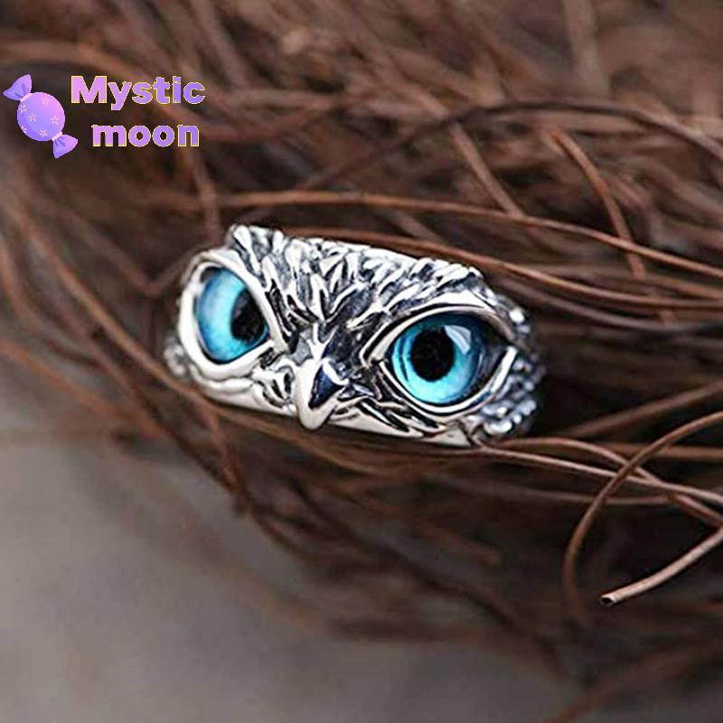 Mystic Vintage Nhẫn Eyes Xanh điều chỉnh, phù hợp cho nam nữ làm trang sức dự tiệc và quà tặng