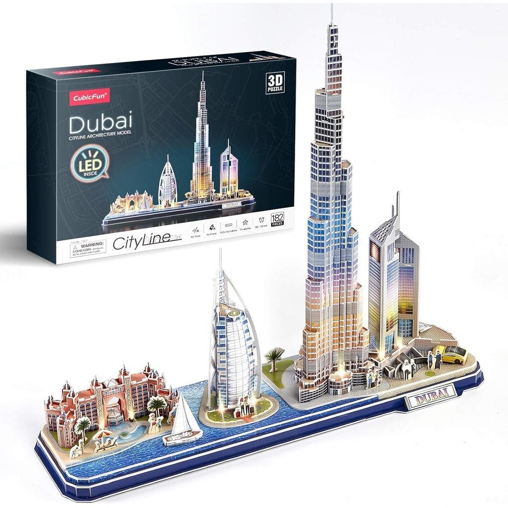 Câu đố 3D CubicFun dành cho trẻ em Độ tuổi 8-10 LED Dubai Cityline, Nghệ thuật và Thủ công cho trẻ t