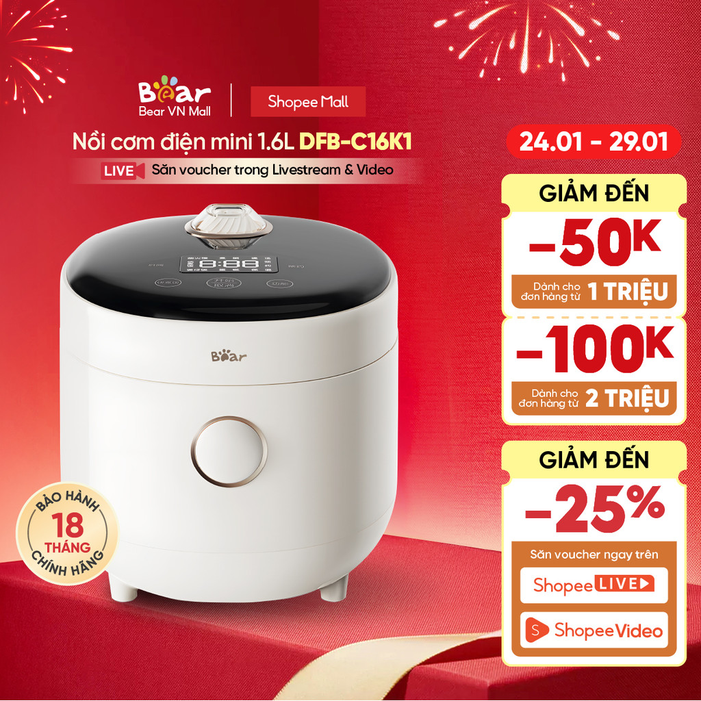 Nồi cơm điện mini (0.5L) BEAR DFB-C16K1 - Hàng Chính Hãng