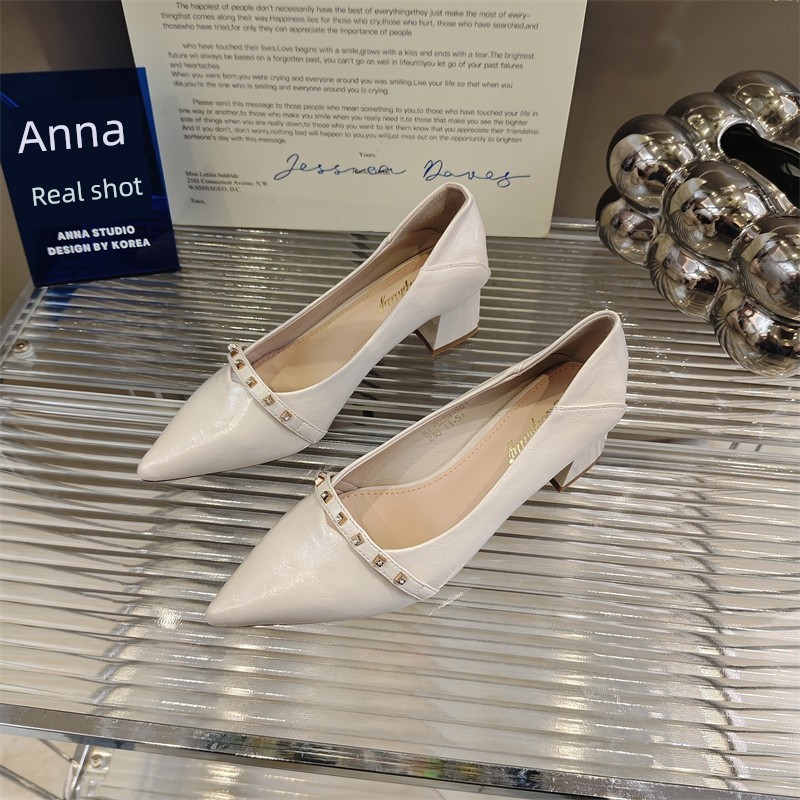 giày cao gót 7 phân cao gót 7 phân Giày bốn mùa dễ phối đồ giày cao gót gót cao vừa mẫu mới xuân thu