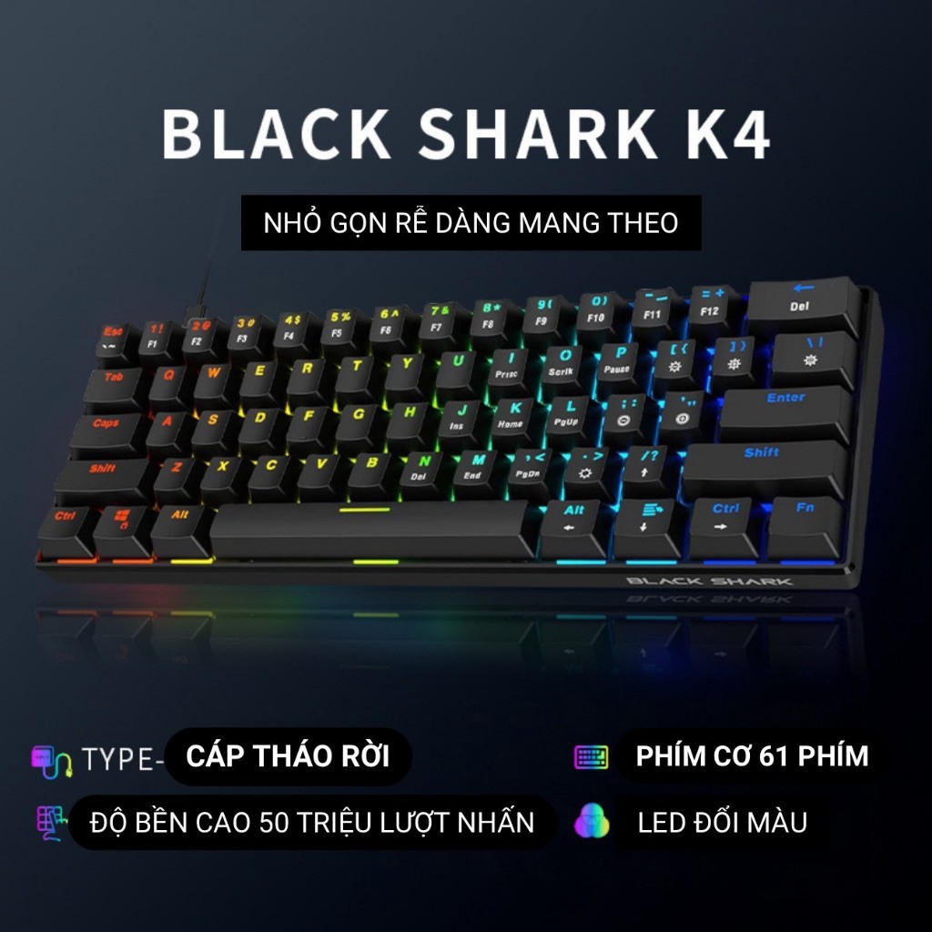 Bàn phím cơ Gaming Black Shark K4 LED RGB | Có app chỉnh | Stab căn chỉnh sẵn | Plate kim loại  | kế