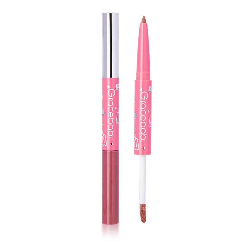 [Sản phẩm mới] Gracebabi Double Head Lip Gloss Lip Liner Two In One Lip Glaze Non Stick Cup Multi-Fu