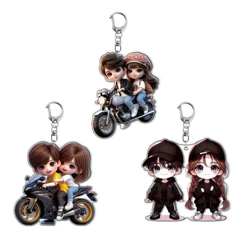 New 2026 Couples Riding Electric Bikes Acrylic Keychain Double Side Pendant Key Chain Jewelry