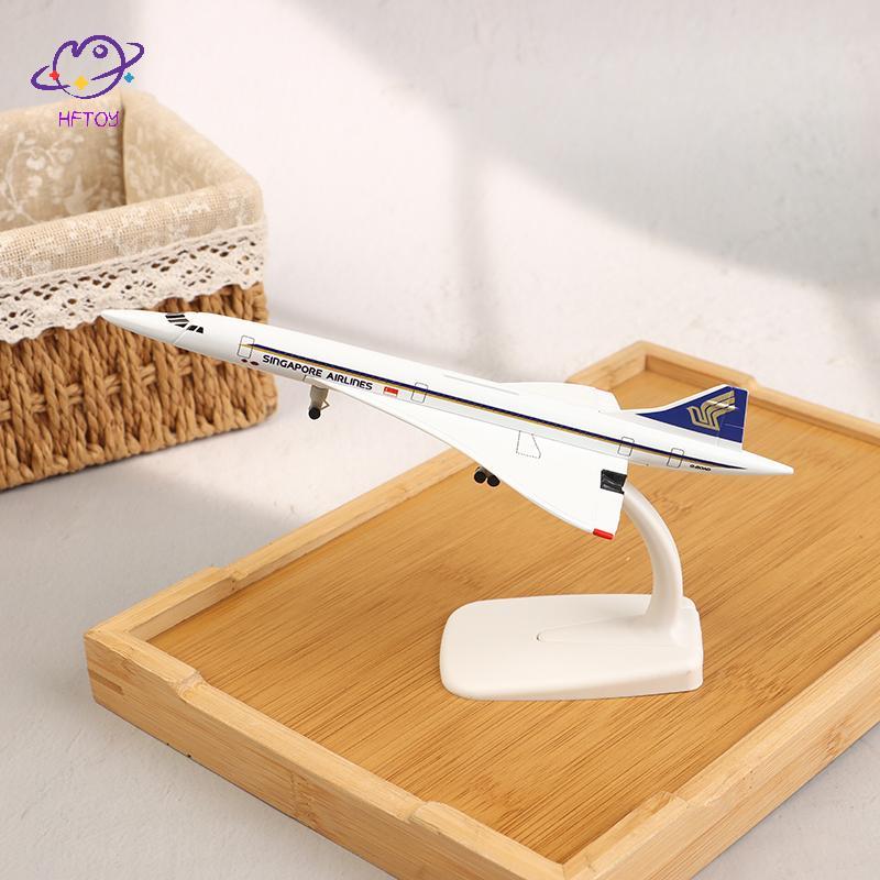 HFTOY 20cm Đồ trang trí máy bay hợp kim Concorde Singapore với bộ phận hạ cánh Airliner Hợp kim Diec