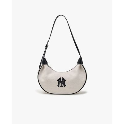 MLB - Túi đeo vai nữ hình bán nguyệt Basic Canvas_3ABQB016N-50IVS