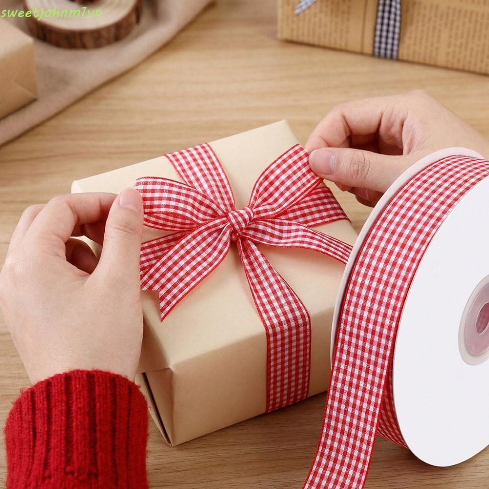 Ruy băng kẻ sọc SWEETFASHION, Thủ công DIY 1 / 2cm Gingham Ribbon, Handmade các loại màu sắc Bao bì 