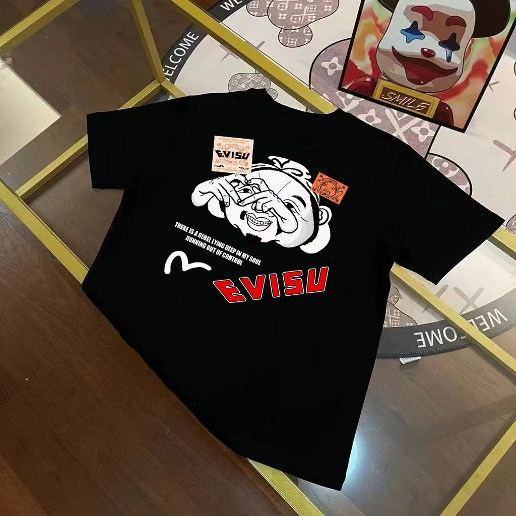 Evisu Áo Thun Ngắn Tay Nam Nữ Cặp Đôi WCR1