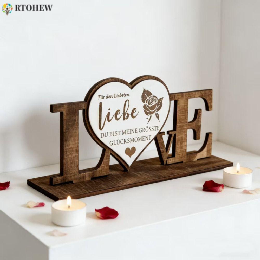 RTOHEW Đồ trang trí bằng gỗ, Nền tảng tình yêu Thủ công Bộ chữ gỗ, Đồ trang trí Quà tặng kỷ niệm Tra