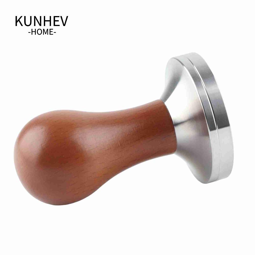 KUNHEV Espresso Tamper, Tay cầm bằng gỗ Tay cầm tiện dụng Cà phê Tamper, Đế phẳng 58mm Đế thép không