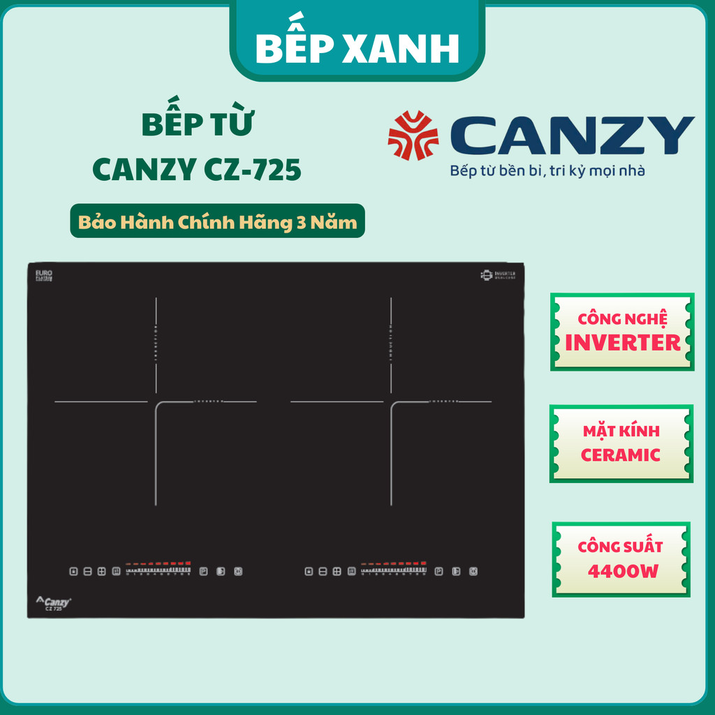 Bếp từ đôi kích thước nhỏ CANZY CZ 725 | Bếp điện từ đôi kích thước 60cm | Inverter, BH 3 Năm.