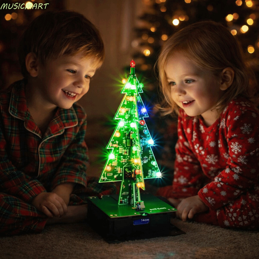 Bộ cây thông Noel LED 3D MUSICMART, đèn LED LED màu đỏ xanh vàng thiết kế ba chiều LED đồ chơi nhấp 
