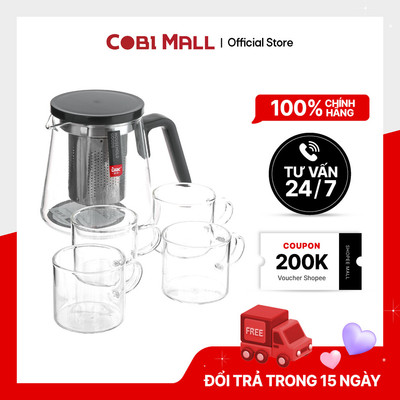 Bộ ấm và 4 tách trà bằng thủy tinh 600ml