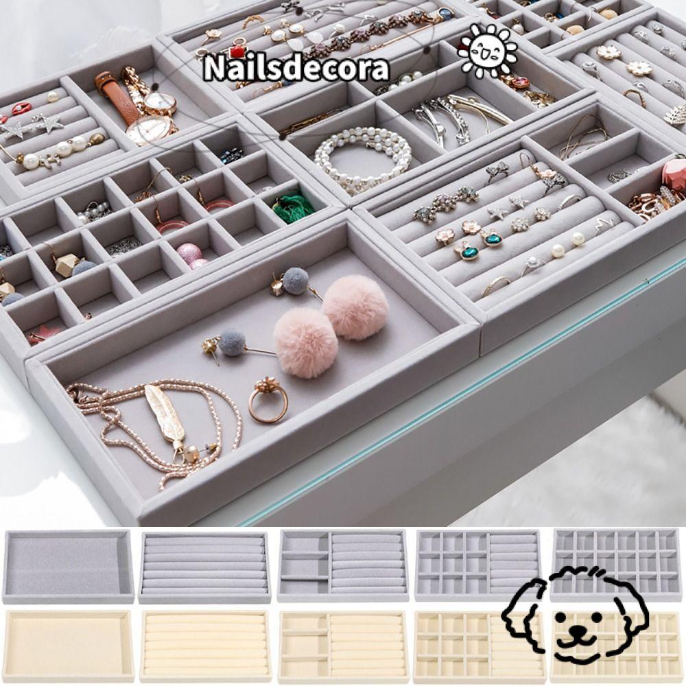 NAILS Nhung Hộp Bảo Quản Trang Sức, Nhung Có Thể Xếp Chồng Vòng Cổ Khay Trưng Bày, Bông Tai Giá Đỡ T