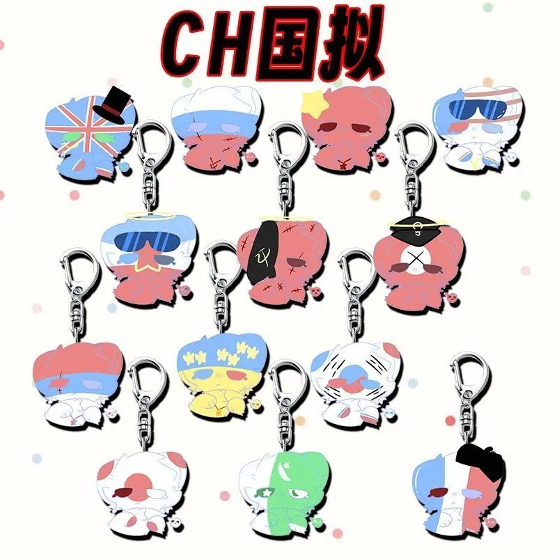 Móc khóa Country Humans anime mô hình Acrylic trang trí Russia Britain China France phụ kiện cặp sác