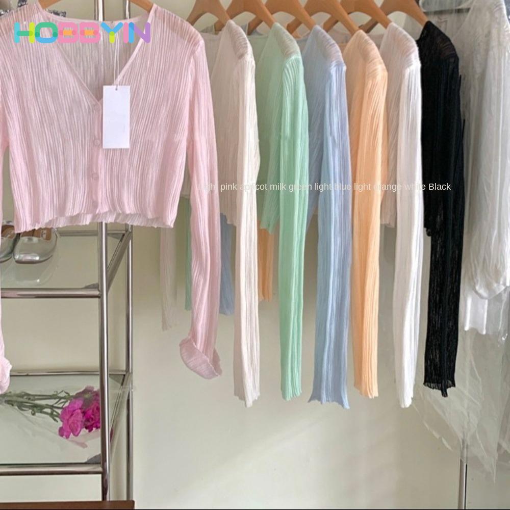 Áo hoodie Hobb Yin dệt kim mỏng dài tay, phù hợp cho mùa hè đi biển và chống nắng