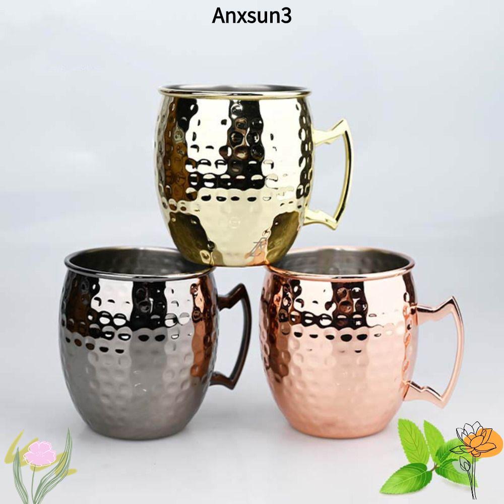 Cốc đồng nguyên chất ANXSUN3, Cốc cốc thủ công dày, có tay cầm đinh tán chắc chắn Bề ngoài chải mịn 
