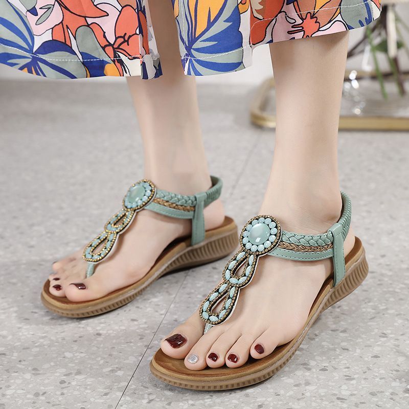 2026 Phong Cách Mới Giày Đế Bằng Giày Sandal Bohemian Mũi Tròn Đi Biển Kỳ Nghỉ
