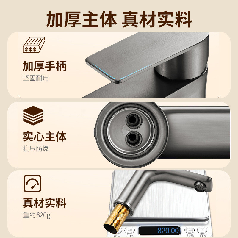 baoluan#Stainless Steel Faucet for Home Use, Cold and Hot Water Washbasin Faucet, Bathroom Sink Fauc