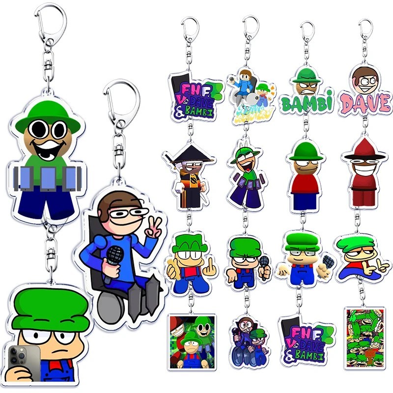 Móc khóa FNF Friday Night Funkin game Dave and Bambi Bandu mica in hình trang trí balo túi xách làm 