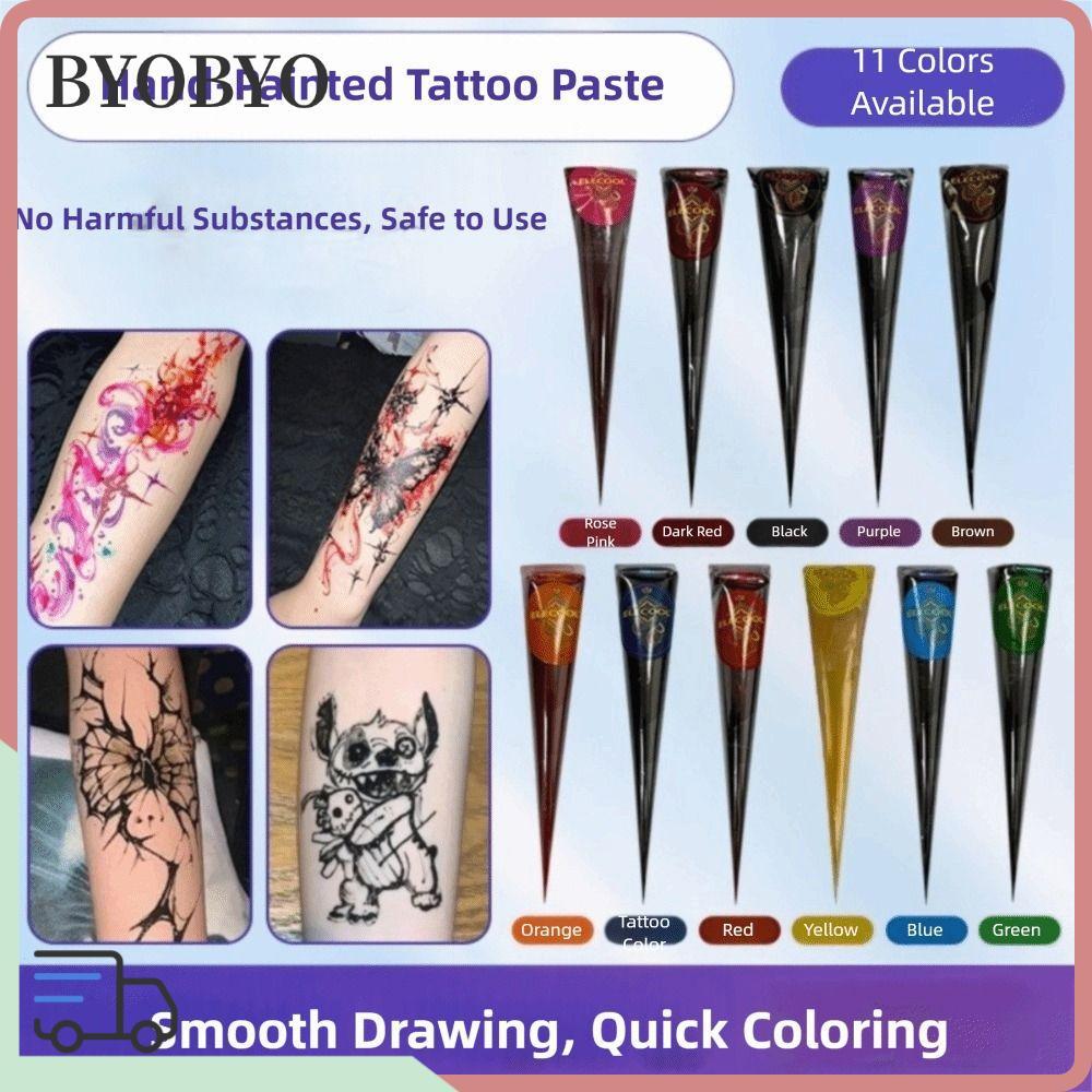 BYOBYO Henna Tattoo Cream, Dễ sử dụng Màu nâu đen Henna Paste Cone, Mehndi Bán vĩnh viễn Tạm thời Me
