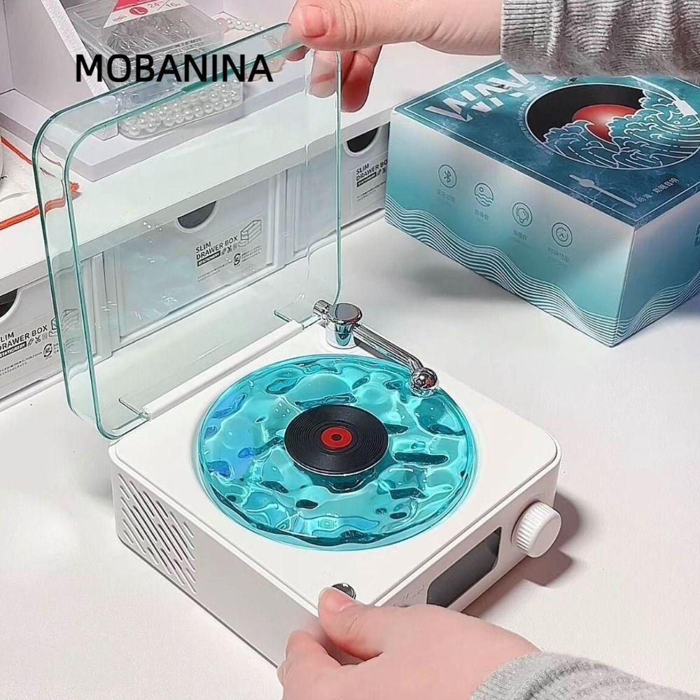 MOBANINA Vinyl Record Player, Loa siêu trầm Loa Bluetooth Tiếng ồn trắng di động, Retro có đèn hỗ tr