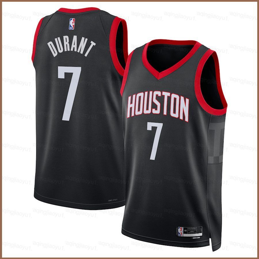 HQ2 NBA Houston Rockets Kevin Durant Jersey Trẻ em Người lớn Plus Size- Đen-Number 7 QH1