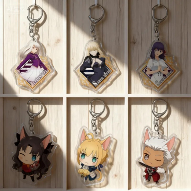 Móc khóa Anime Fate/Stay Night FGO Saber Alter Rin Tohsaka Archer Acrylic Chibi trong suốt trang trí