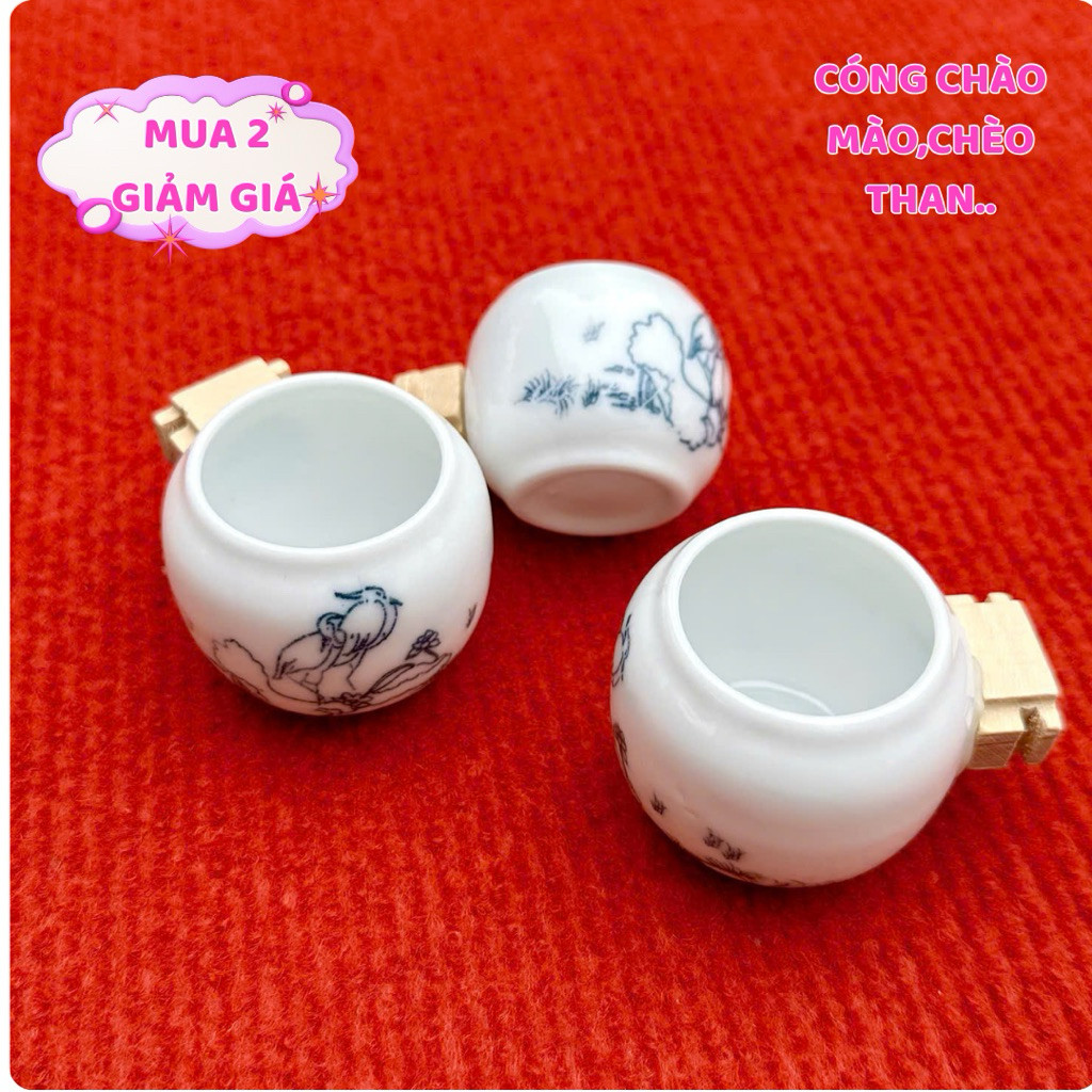 Cóng chào mào chất liệu gốm sứ họa tiết con chim, Đủ bộ 3 cóng sứ chào mào, chim họa mi,choè than .