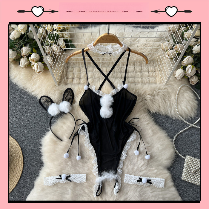 Gợi Cảm Bikini Thỏ Cotton Trắng Bonita Charm BIKI HOUSE N333-HCM, Phối Dễ Thương Với Quần Thỏ Đen