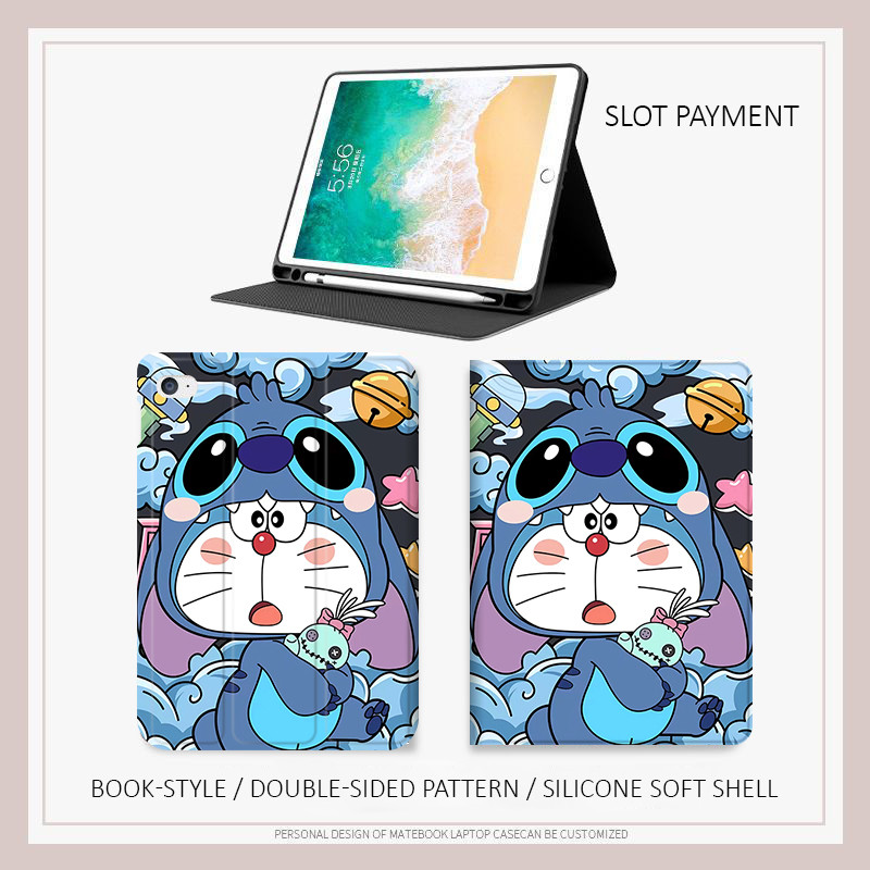 Bao da iPad Doraemon Stitch - ốp ipad gấu ôm cho Air 4/5/6 M3, iPad Gen 11 ipad a16, Pro - Chống sốc