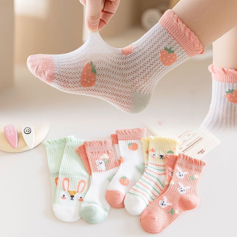 New Product#Girls' socks, summer thin mesh pure cotton, boys' spring-summer mid-tube children's brea