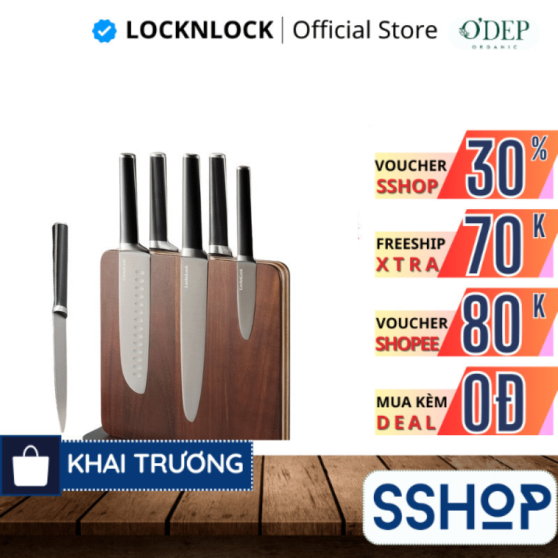 Bộ 6 dao kèm giá đỡ từ LocknLock Magnetic Knife Set CKK804 bằng thép không gỉ - SSHOP SSO