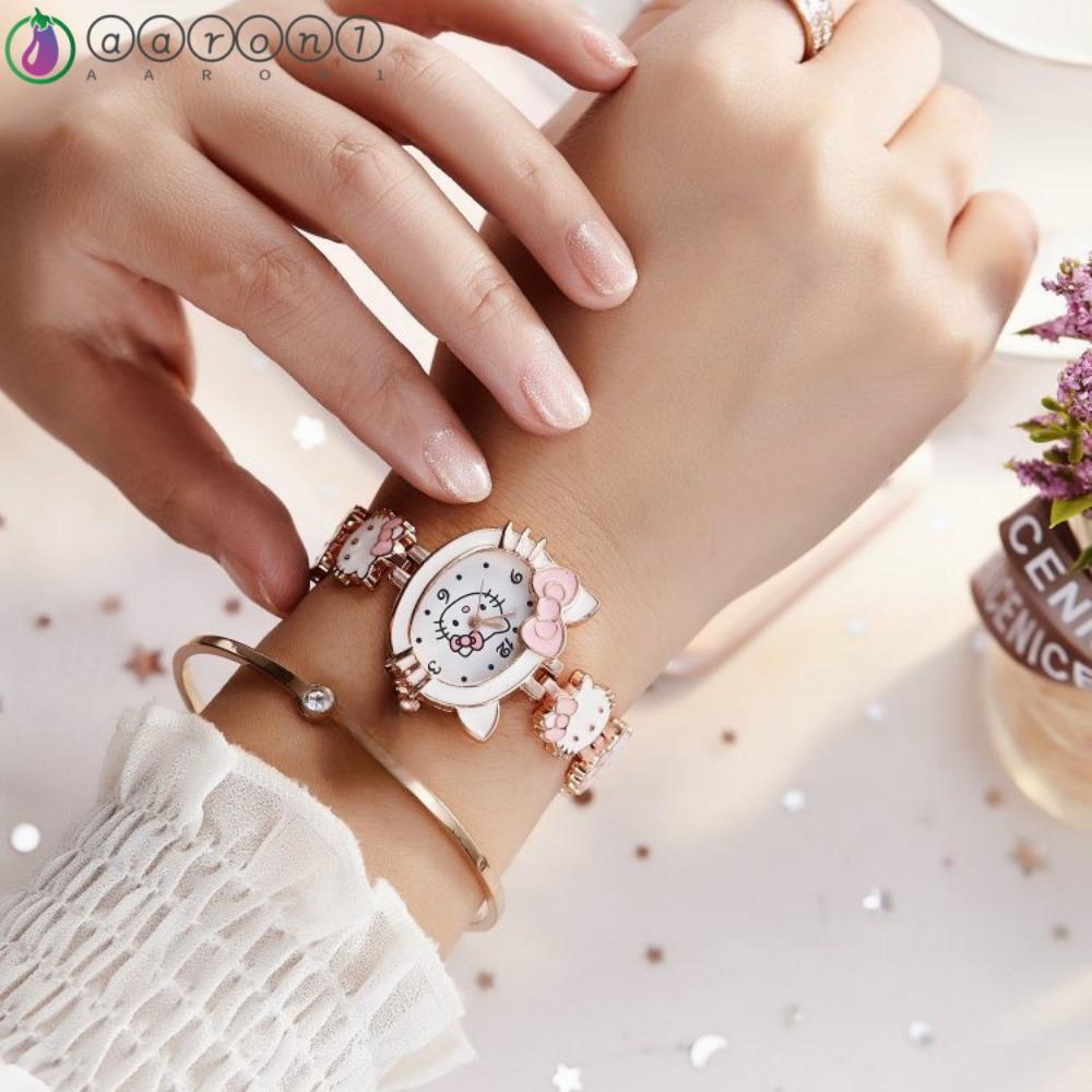 Đồng hồ đeo tay AARON1 Kitty, Đồng hồ hoạt hình KT Cat Quartz Watch, Thời trang chống thấm nước Kawa